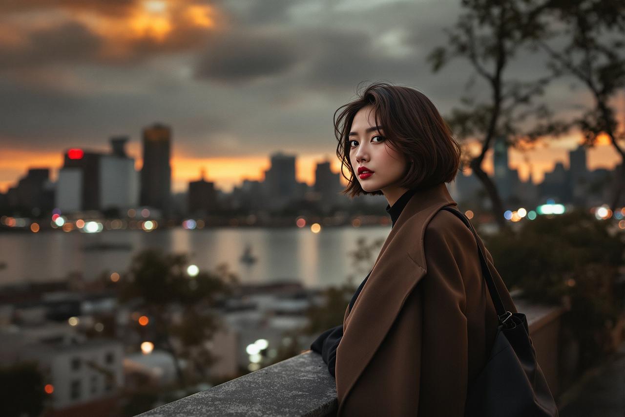 Ugirls写真系列新作配图 - 时尚都市女性站在城市与自然交界处的戏剧性场景 - 每日福利